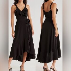 NEW HUTCH Eden Black ruffle sleeveless casual wrap dress sz S